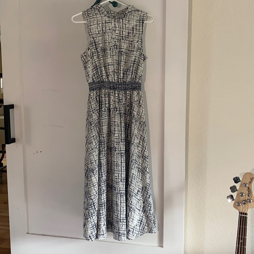 Navy and White Midi Dress